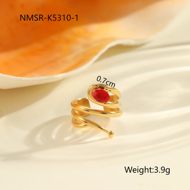 Red Zircon Titanium Steel Open-end Ring
