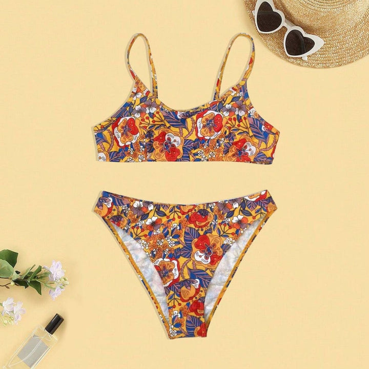 Plus Size Floral Print Strap Women's Bikini Swimsuit