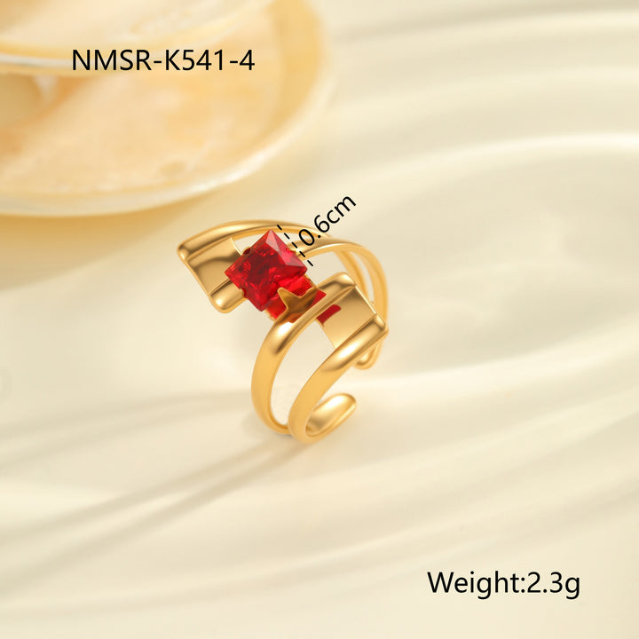 Red Zircon Titanium Steel Open-end Ring