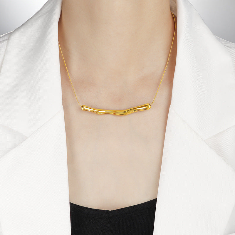 Irregular Pleated Necklace Titanium Steel Women