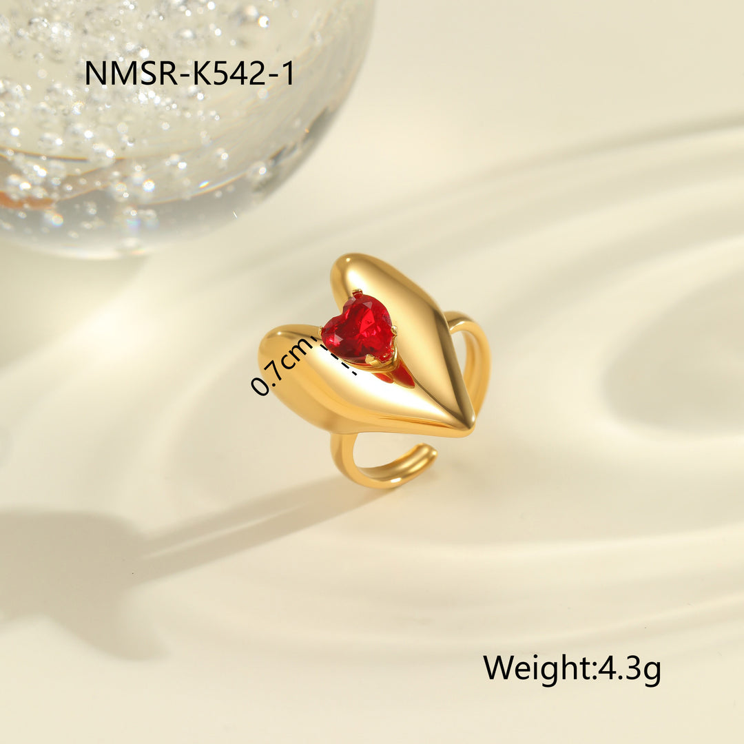 Red Zircon Titanium Steel Open-end Ring