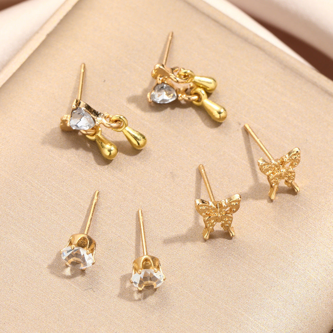 Special-interest Design Women's Cute Liquid Butterfly Earrings 6-piece Set