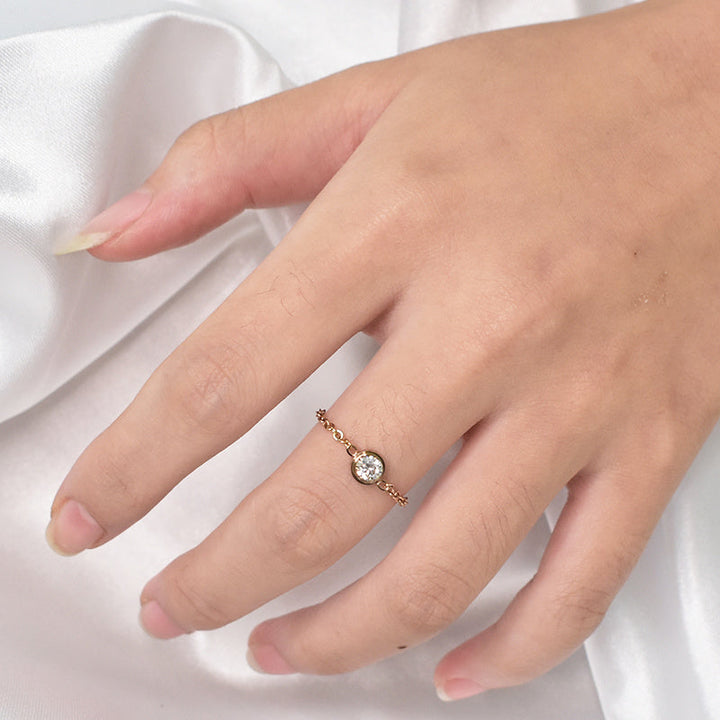 Tide-Plated 18k Rose Gold Titanium Steel Index Finger Ring Thin Chain