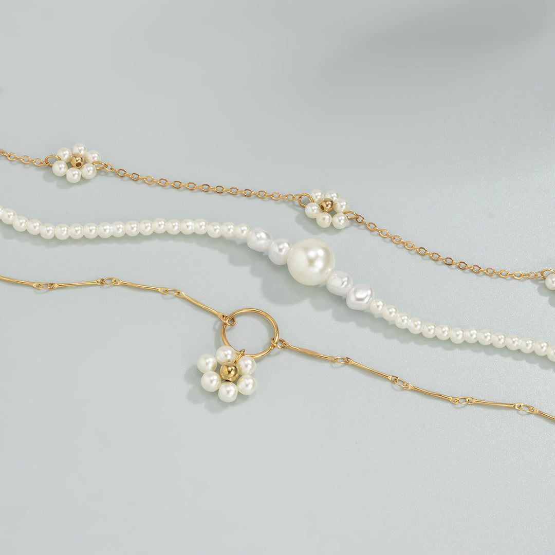 Vintage Flower Imitation Pearl Clavicle Necklace Simple