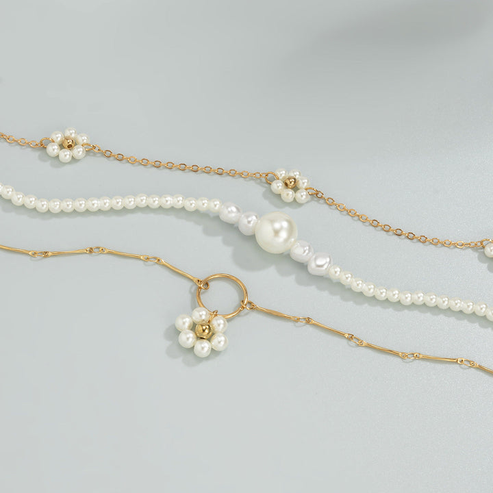 Vintage Flower Imitation Pearl Clavicle Necklace Simple