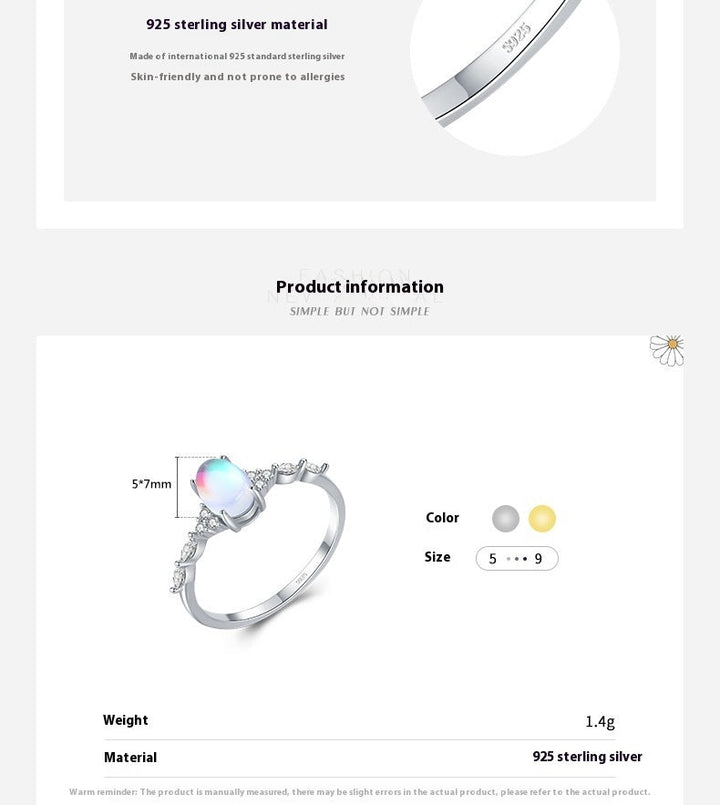 S925 Sterling Silver Ins Cold Style Moonstone Ring