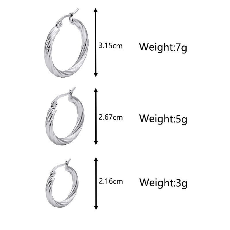 Retro Style Women's Trend Round Twill Stainless Steel Earrings Suit
