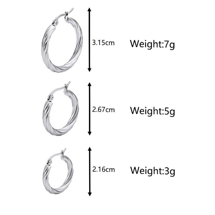 Retro Style Women's Trend Round Twill Stainless Steel Earrings Suit