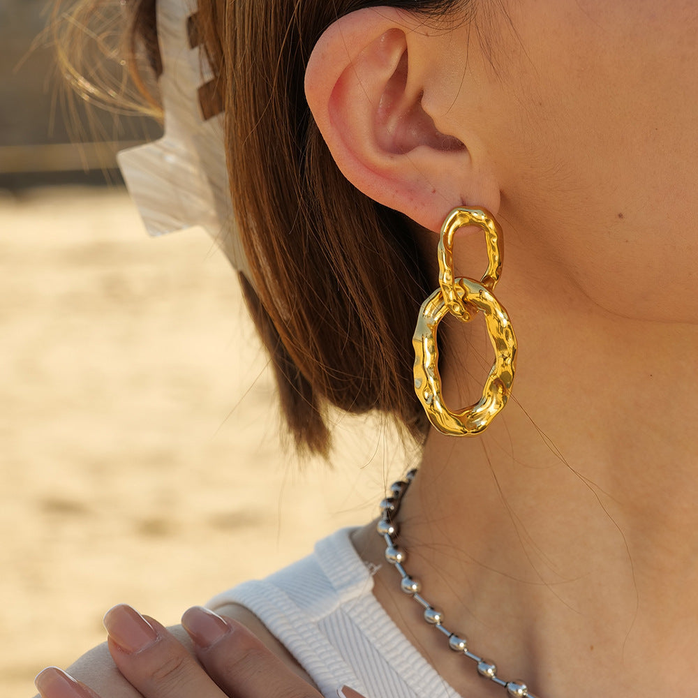 Retro Cold Ins Style Double Ring Earrings