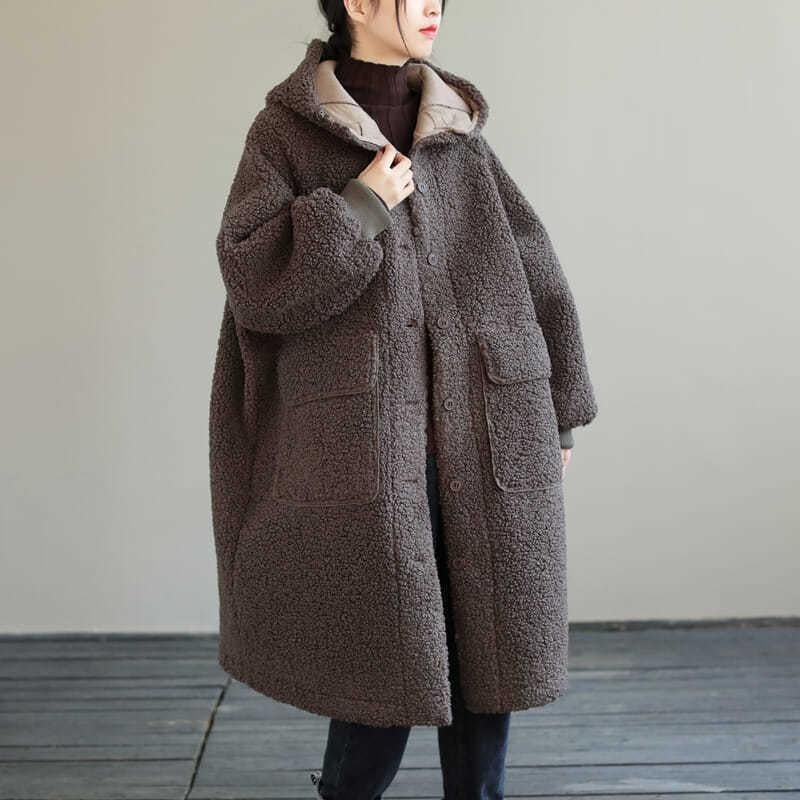 European And American Plus Size Loose Lamb Wool Younger Hoodie Padded Coat Women