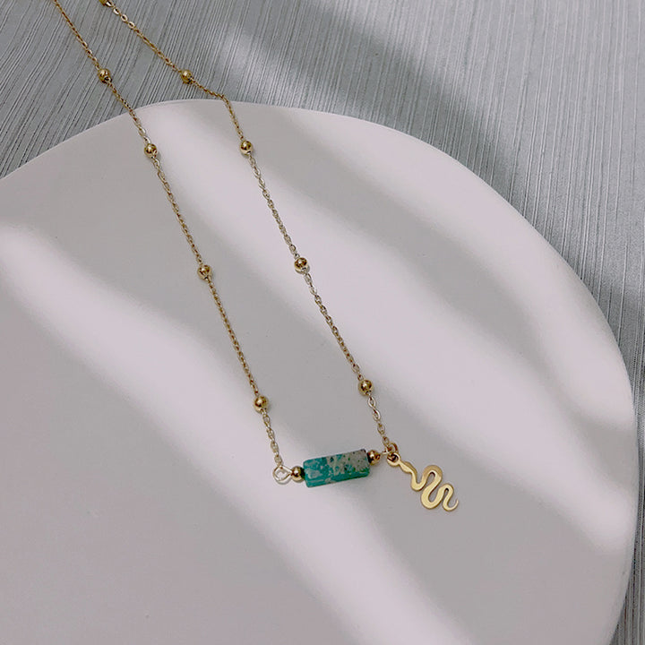 Natural Stone Necklace Women's Titanium Steel No Fading Stainless Steel Clavicle Chain