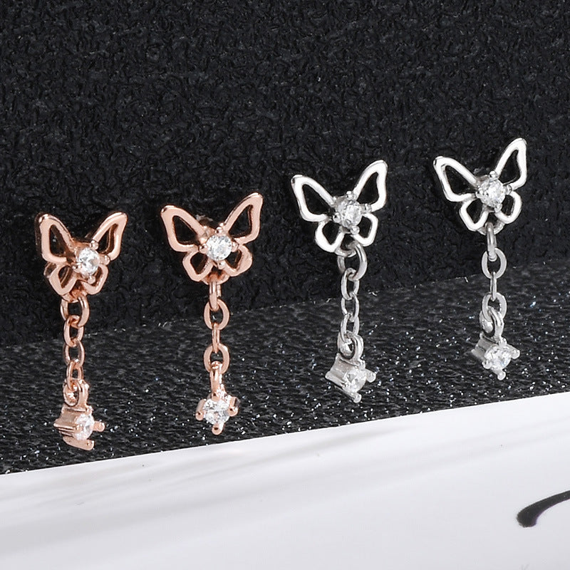 925 Silver Bow Screw Diamond Stud Earrings
