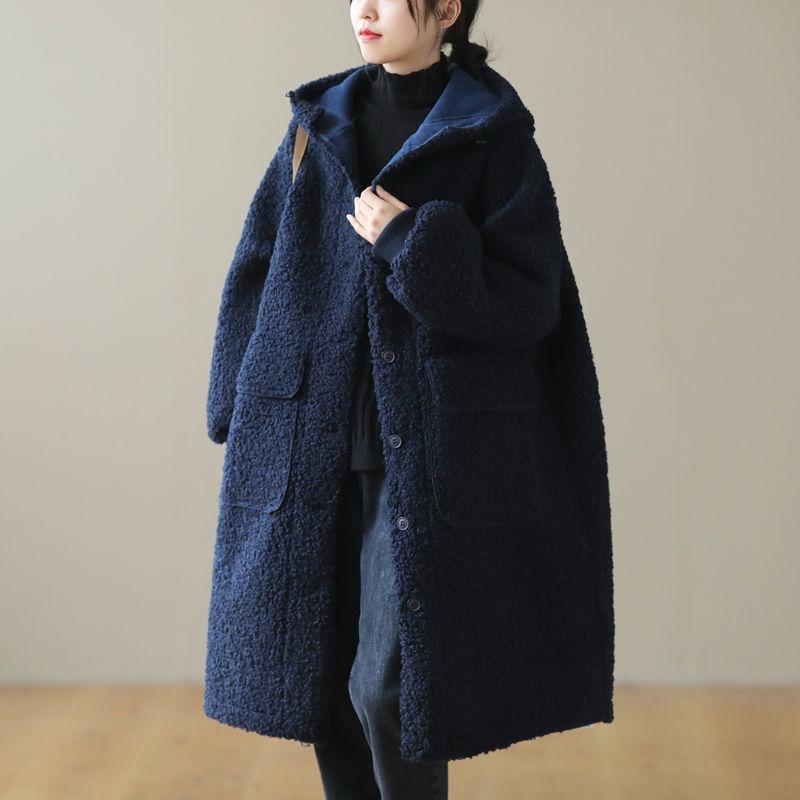 European And American Plus Size Loose Lamb Wool Younger Hoodie Padded Coat Women