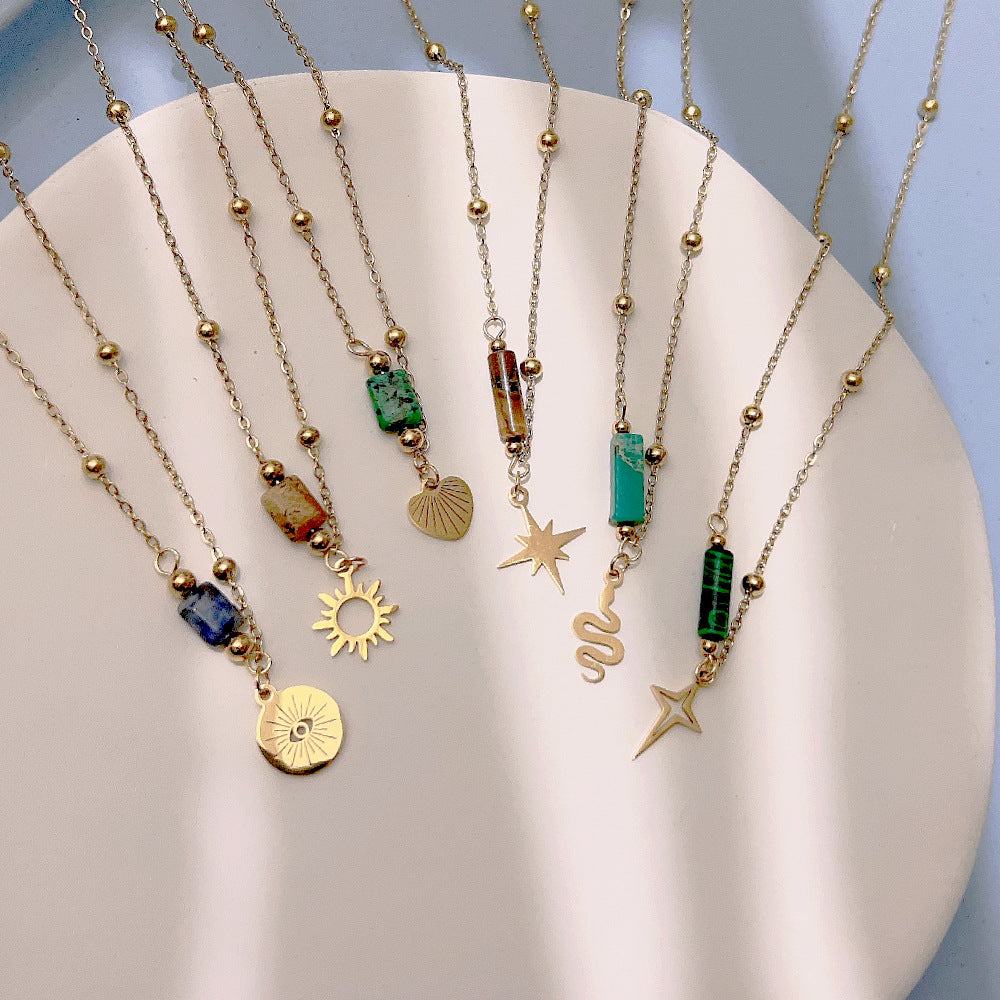 Natural Stone Necklace Women's Titanium Steel No Fading Stainless Steel Clavicle Chain