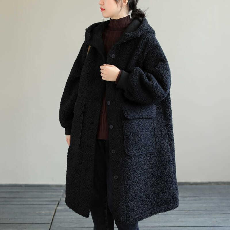 European And American Plus Size Loose Lamb Wool Younger Hoodie Padded Coat Women