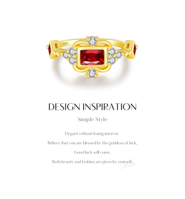 S925 Silver Light Luxury Advanced Pigeon Blood Red Colored Gems Garland Ring Fashion Design