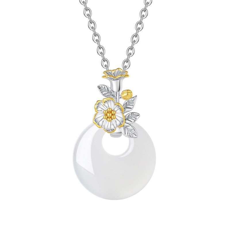 The 12 Floras White Chalcedony Peace Buckle S925 Silver Necklace