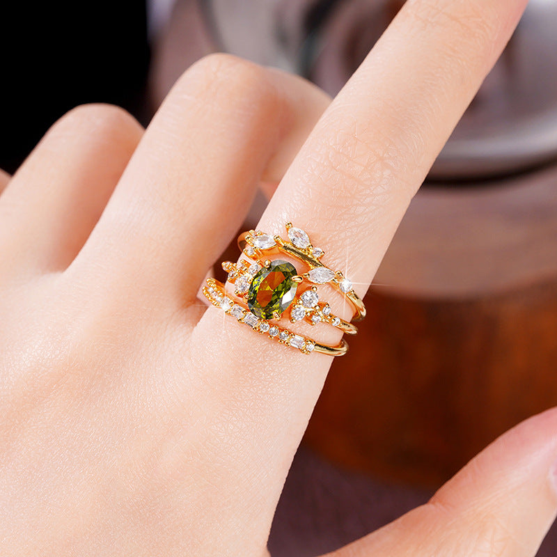Flower Ring Horse Eye Inlaid Three-piece Set