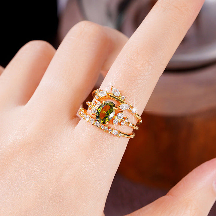 Flower Ring Horse Eye Inlaid Three-piece Set