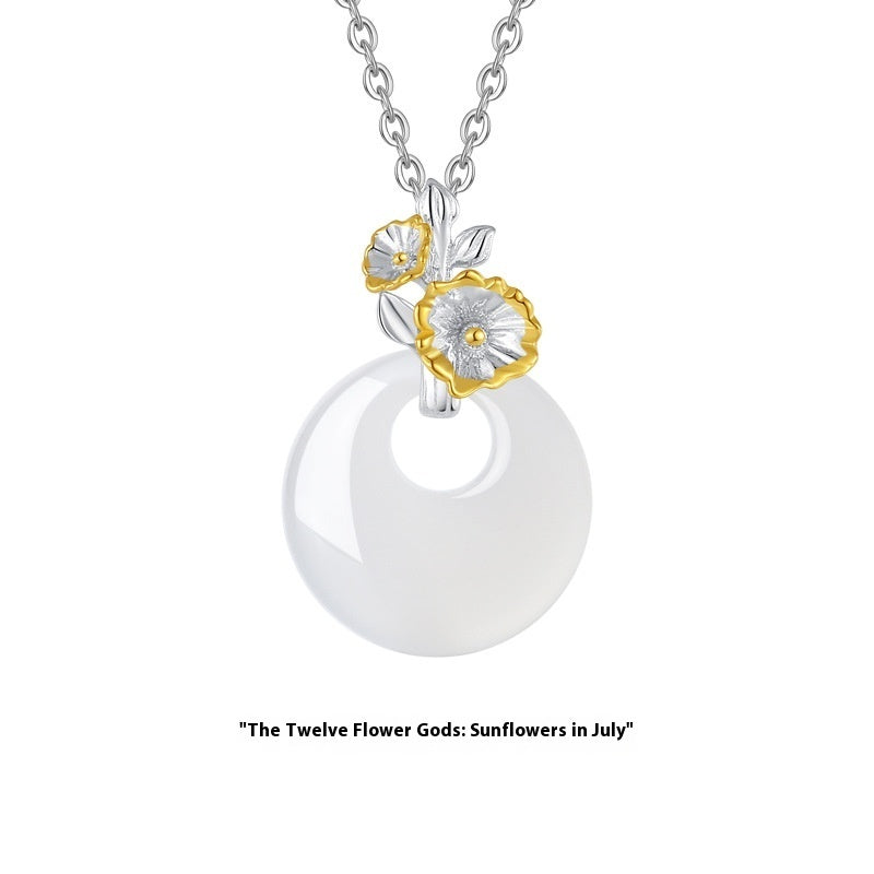 The 12 Floras White Chalcedony Peace Buckle S925 Silver Necklace