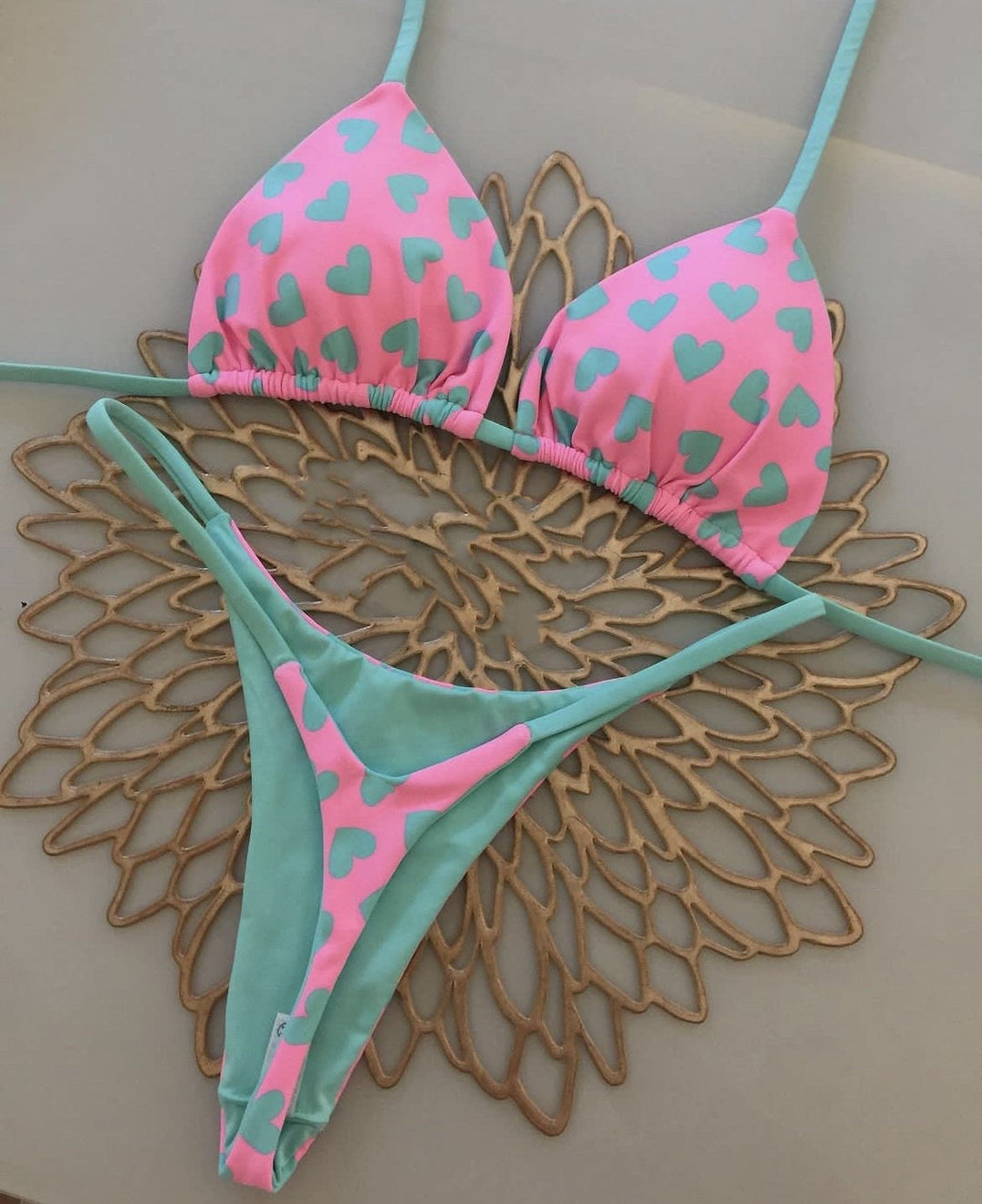 Women's Printed Lace Up Split Swimsuit Bikini