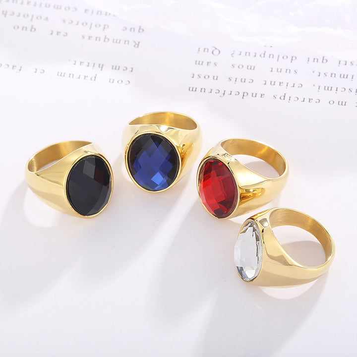Retro Titanium Steel Electroplated Jewelry Personalized Elegant Oval Fashion Women's Glass Ring