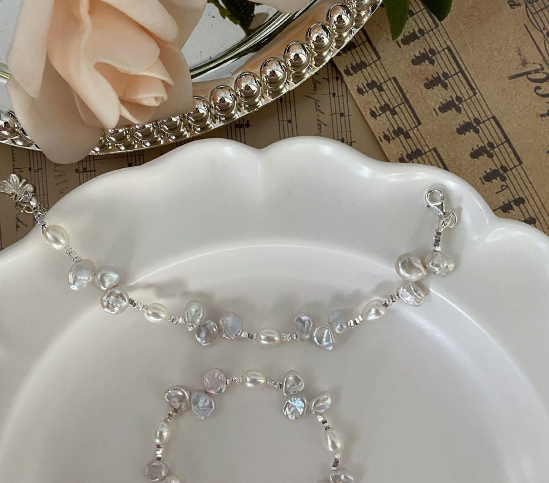 Women's Pearl Bracelet Butterfly Necklace