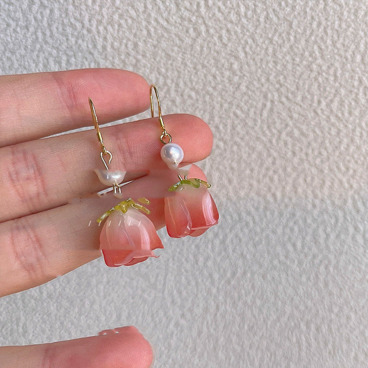 925 Silver Needle Sen Rose Water Pearl Earrings