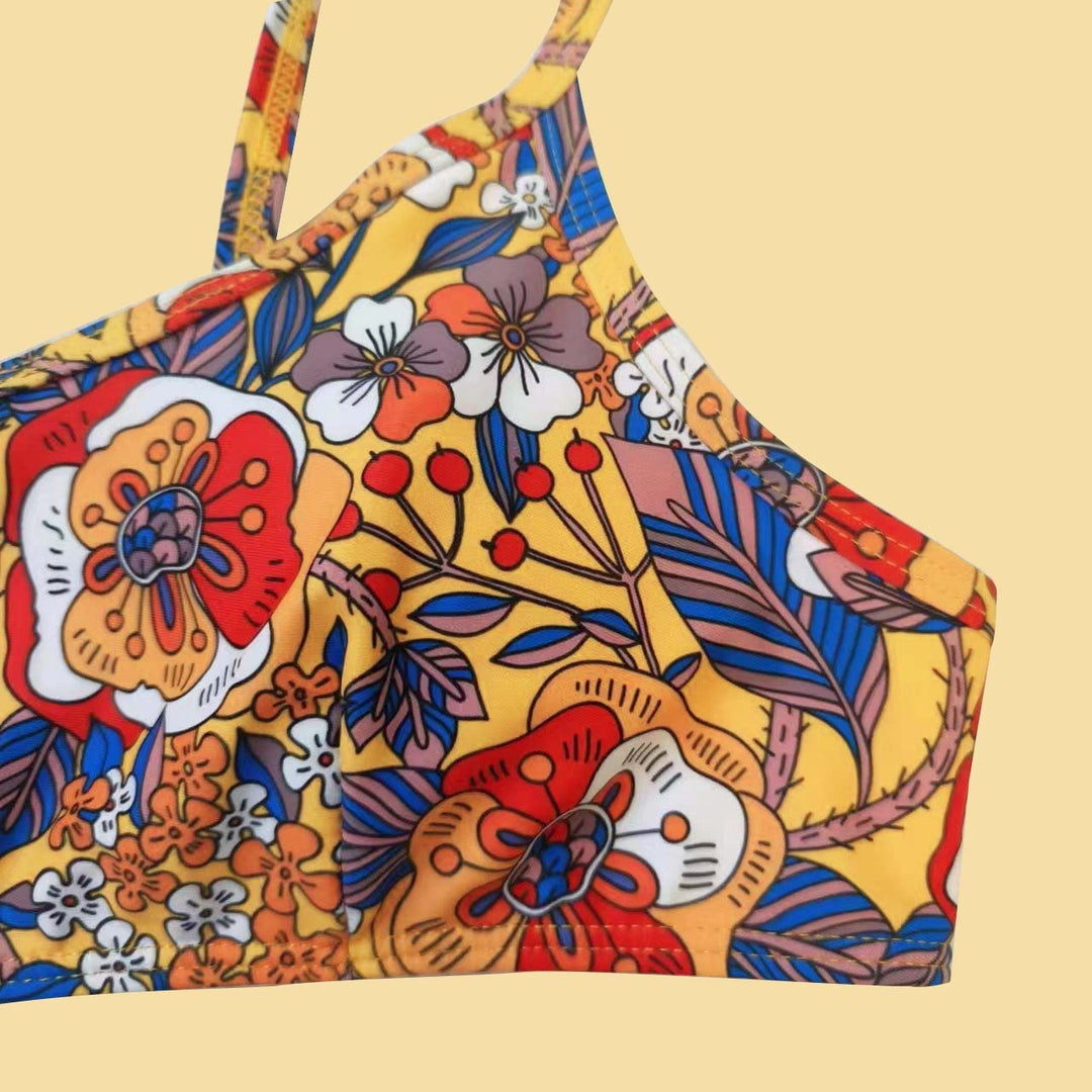 Plus Size Floral Print Strap Women's Bikini Swimsuit