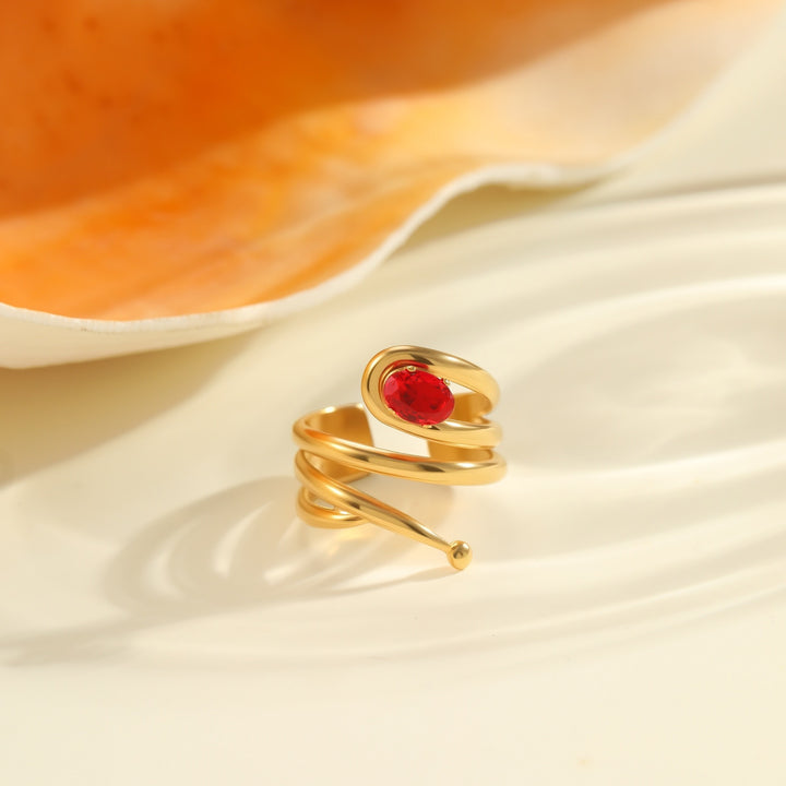 Red Zircon Titanium Steel Open-end Ring