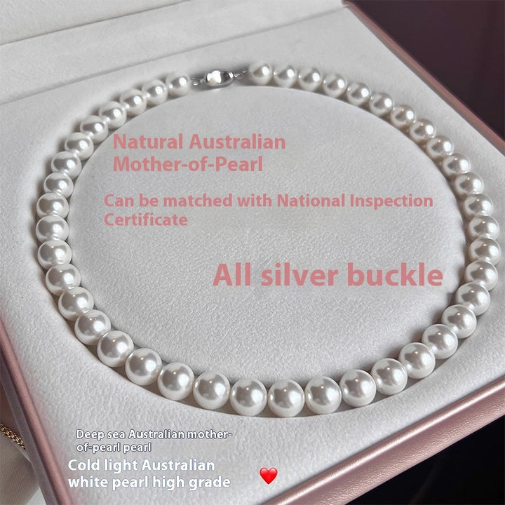 925 Silver Ingot Buckle Strong Light High Quality Shell Pearls Australian White Necklace