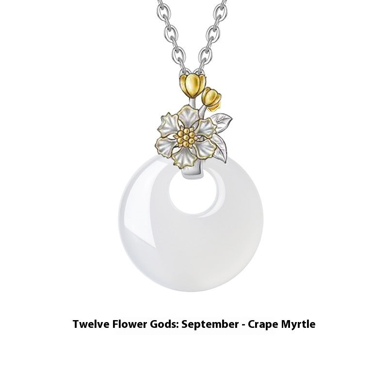 The 12 Floras White Chalcedony Peace Buckle S925 Silver Necklace
