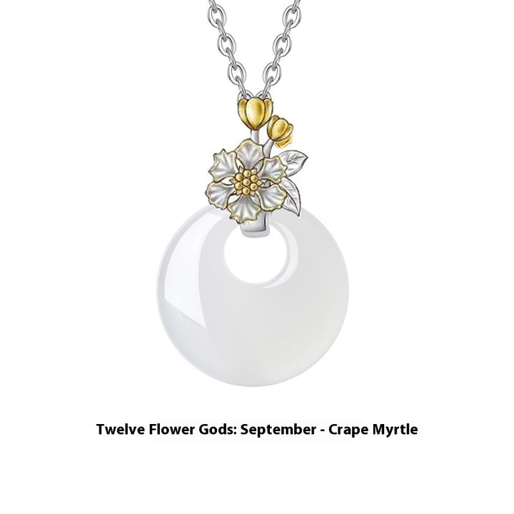 The 12 Floras White Chalcedony Peace Buckle S925 Silver Necklace