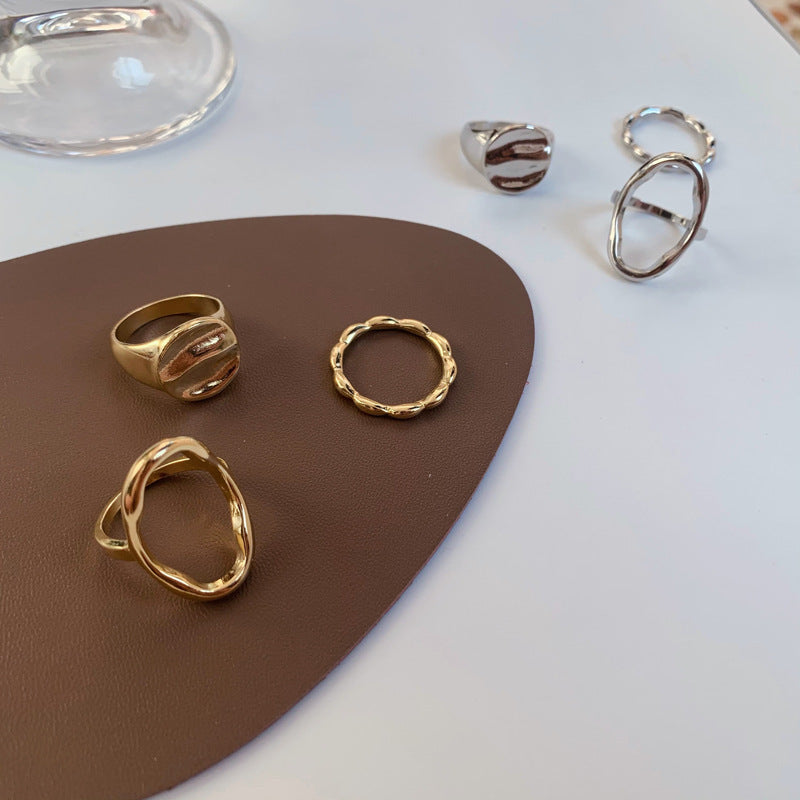 Personality Geometry Hollow Three-piece Ring Set
