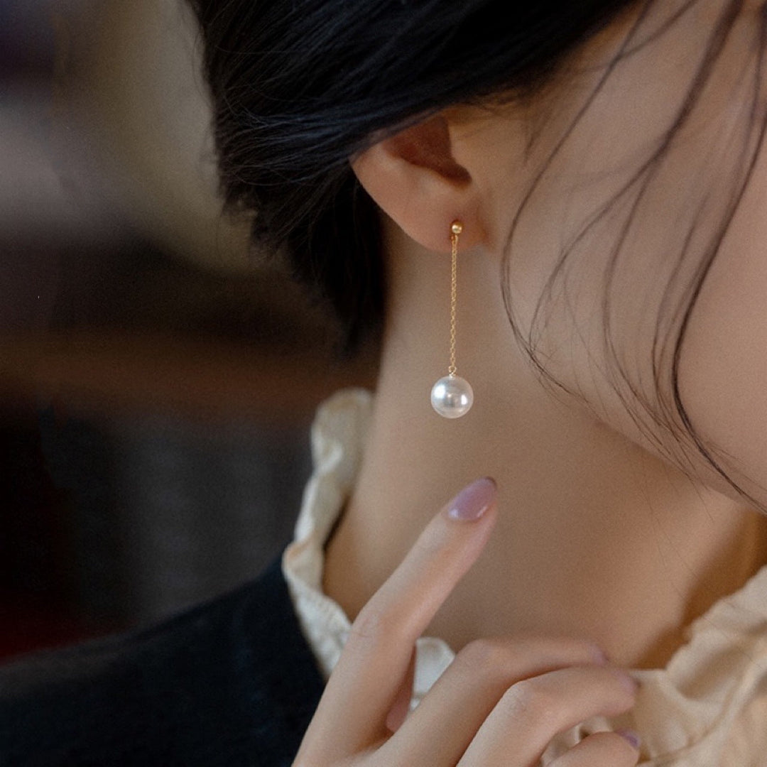 Pearl Long Fairy Temperamental 14K Gold Plated Simple Earrings
