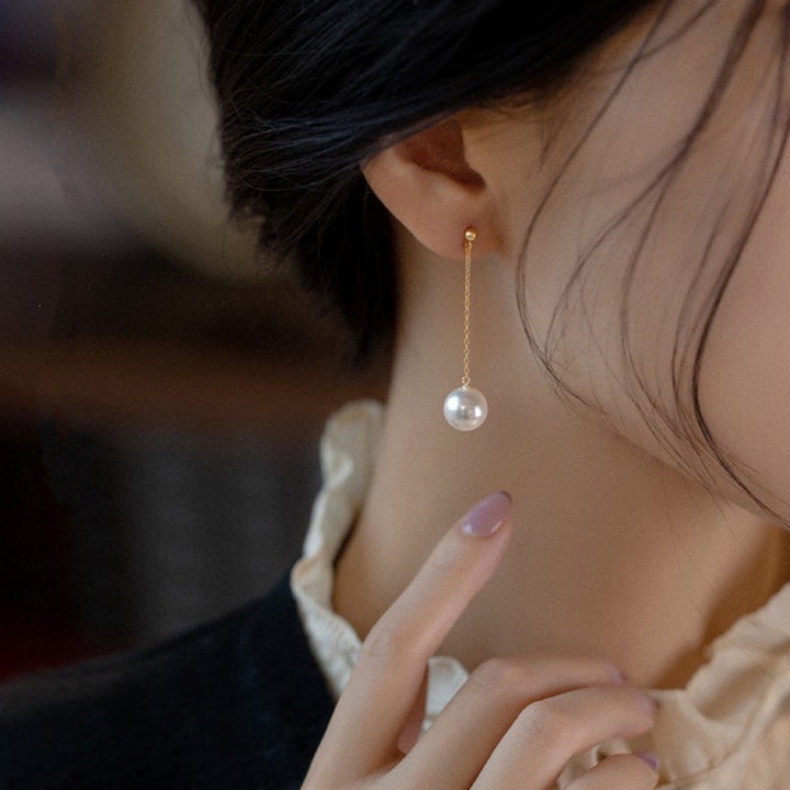Pearl Long Fairy Temperamental 14K Gold Plated Simple Earrings
