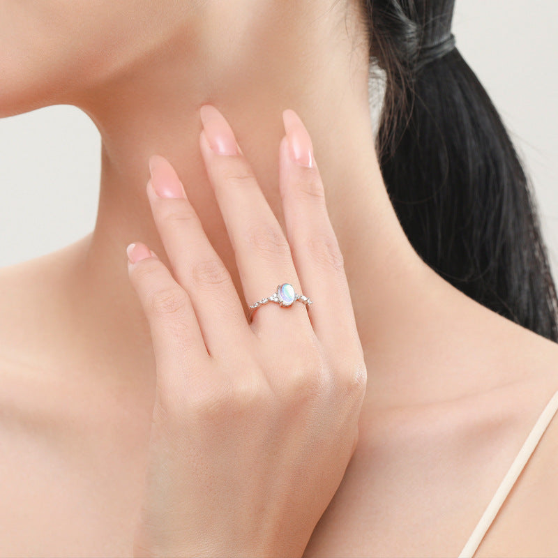 S925 Sterling Silver Ins Cold Style Moonstone Ring