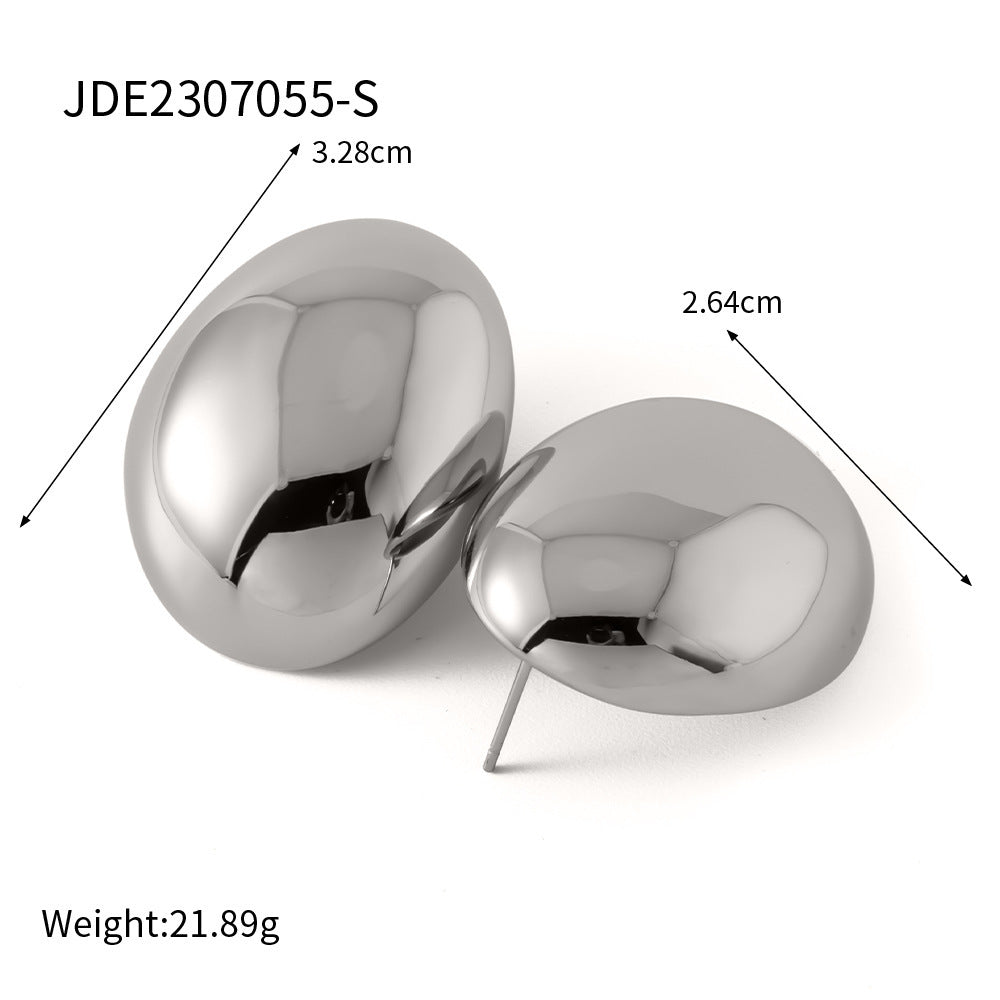 Fashion Special-interest Stainless Steel Plated 18K Glossy Round Bean Earrings