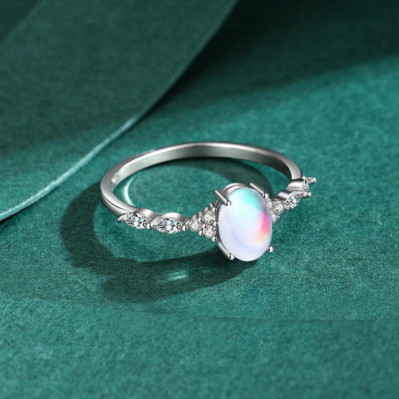 S925 Sterling Silver Ins Cold Style Moonstone Ring