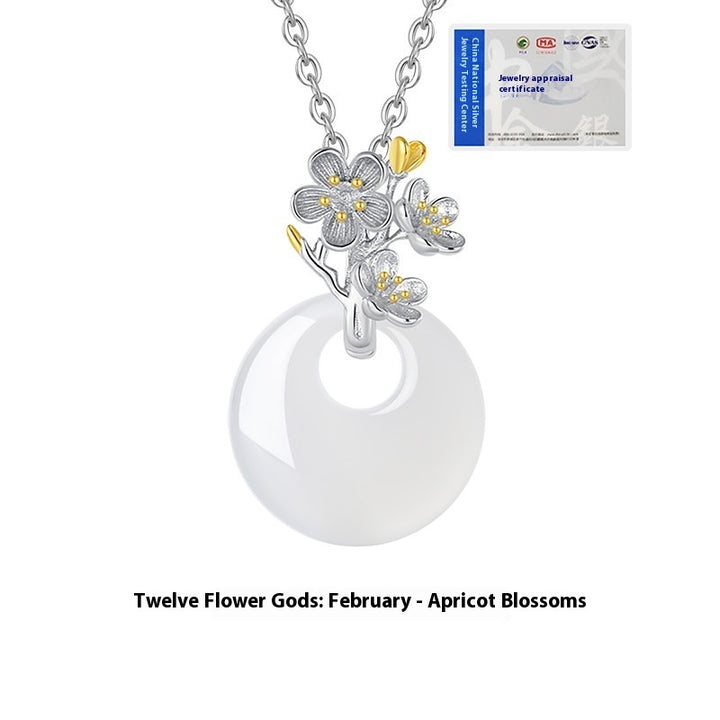 The 12 Floras White Chalcedony Peace Buckle S925 Silver Necklace