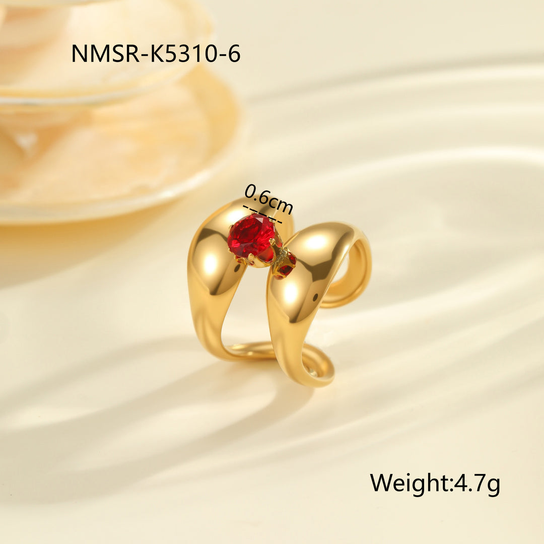 Red Zircon Titanium Steel Open-end Ring