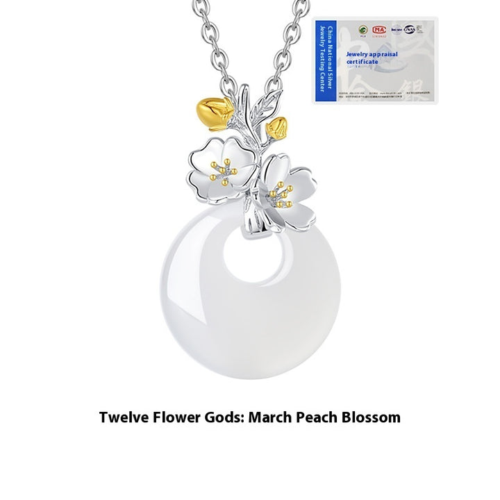 The 12 Floras White Chalcedony Peace Buckle S925 Silver Necklace