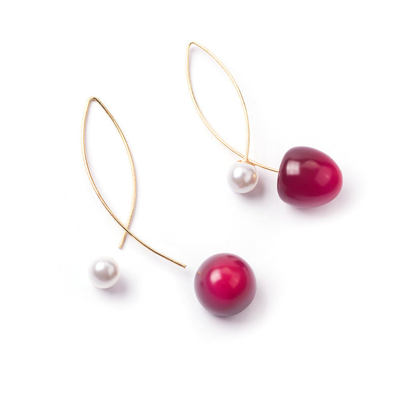 Artificial Red Gradient Cherry Cherry Pearl Earrings