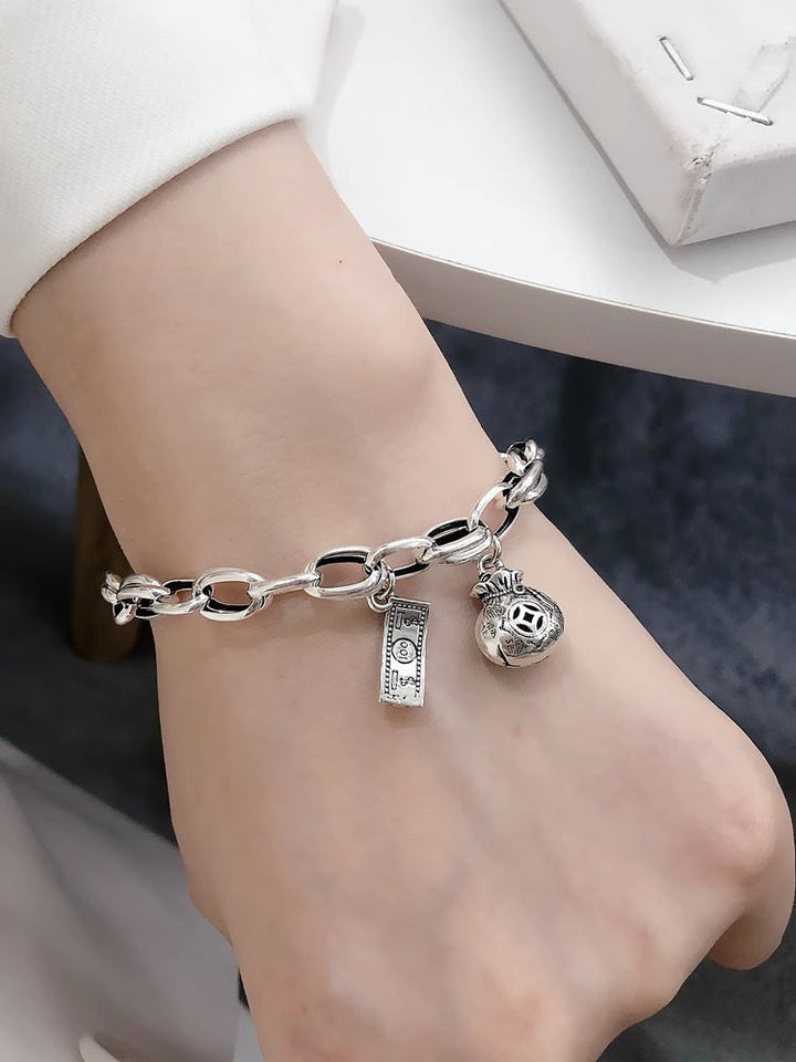 Vintage Presbyopic Lock Head New Year Distressed Hip Hop Pendant Bracelet