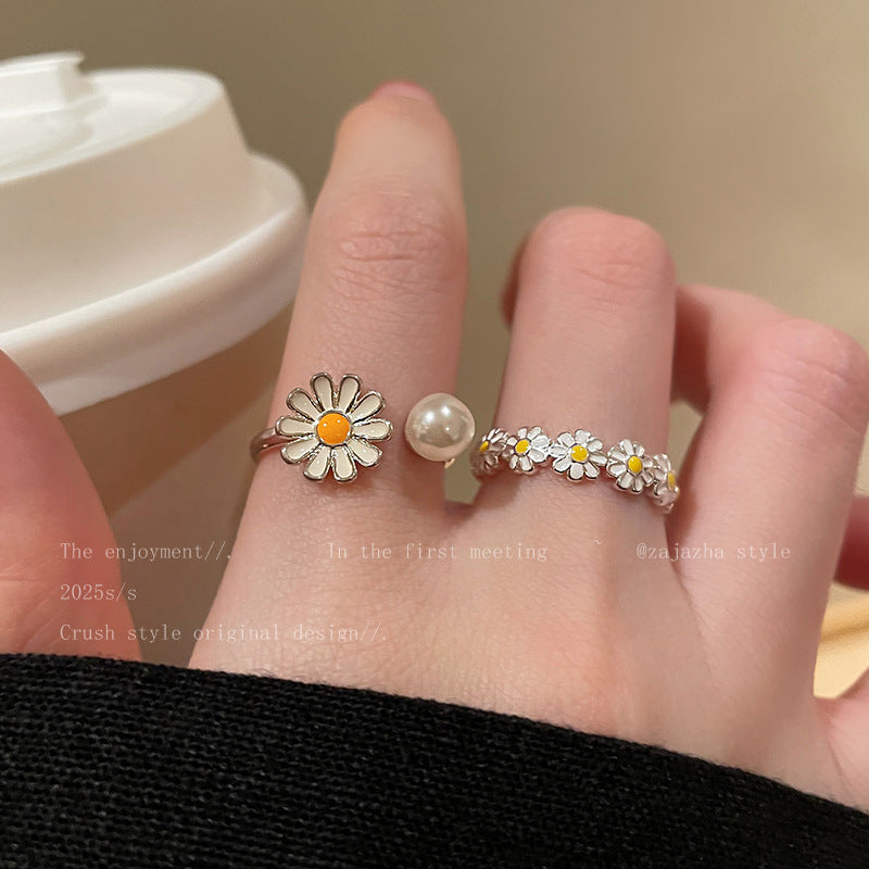 Flower Pearl Opening Sweet Twin Ring
