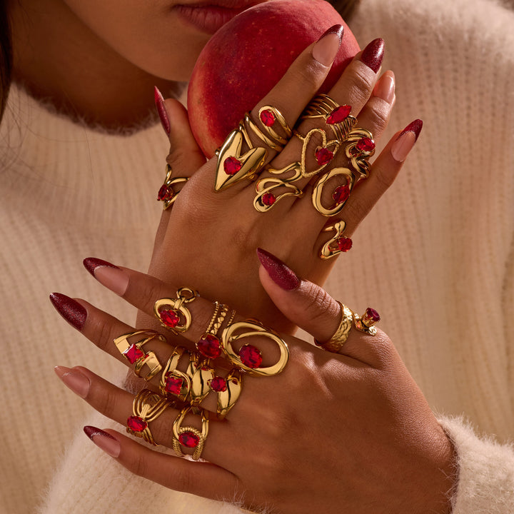 Red Zircon Titanium Steel Open-end Ring