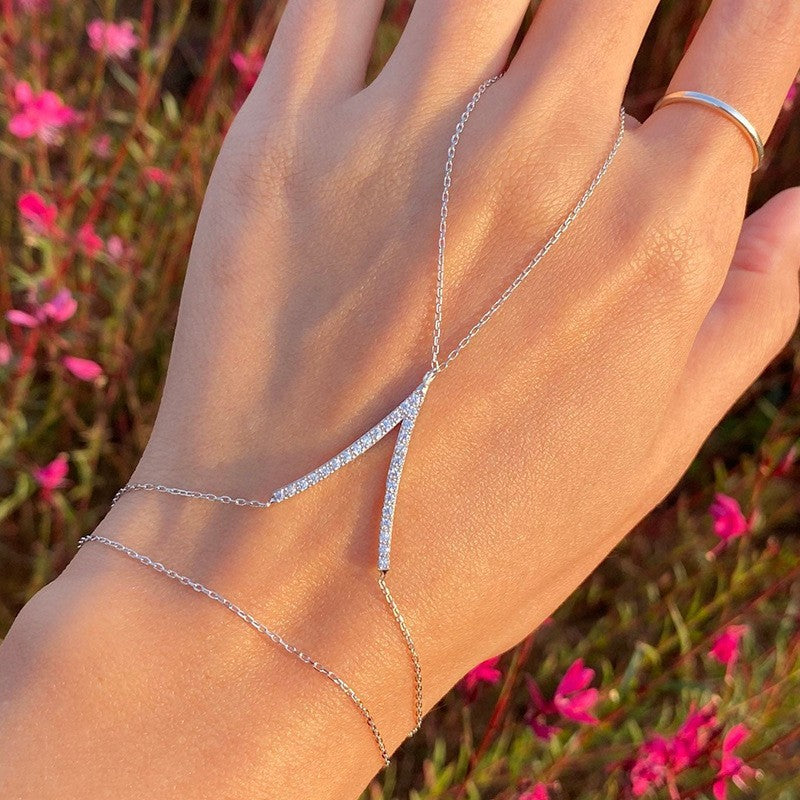 Women's V-finger Simple Copper Bracelet Silver Double-layer Bracelet