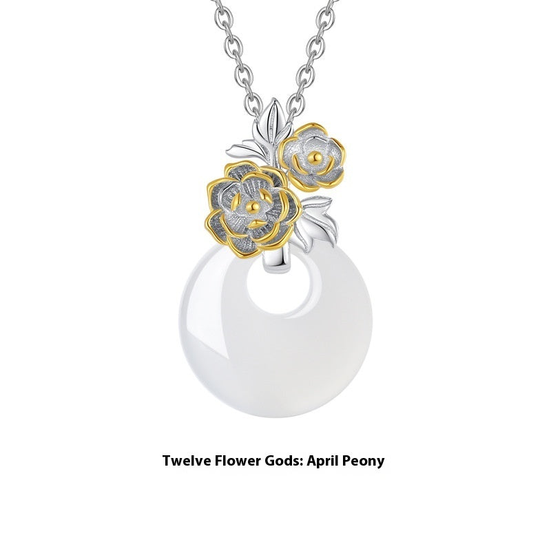 The 12 Floras White Chalcedony Peace Buckle S925 Silver Necklace