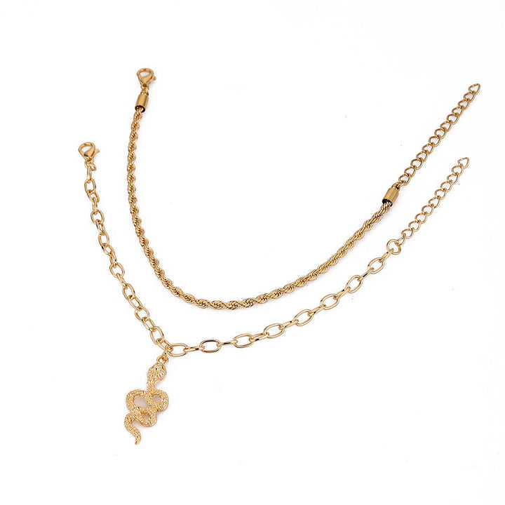 Fashion Twist Snake Pendant Double Circle Anklet