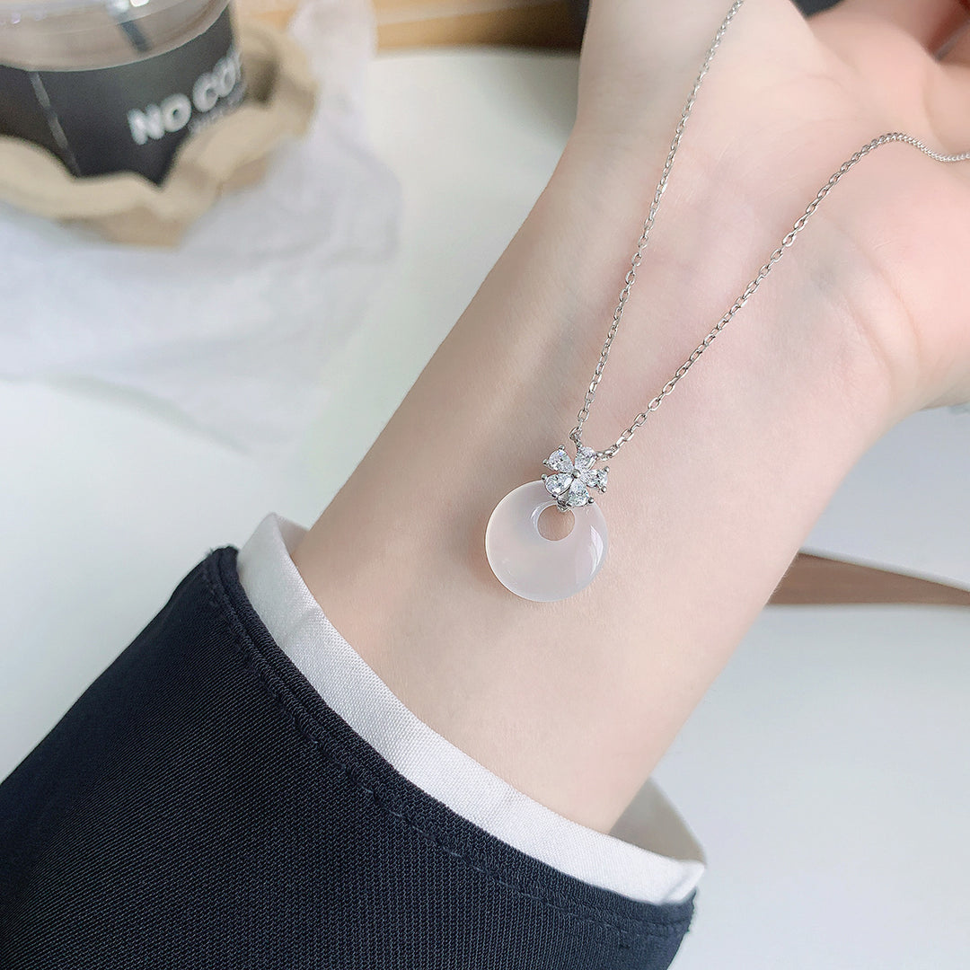 S925 Sterling Silver Chalcedony Peace Buckle Necklace